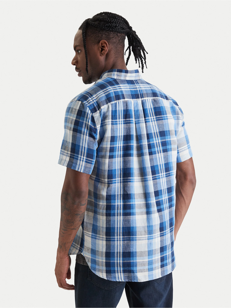 Load image into Gallery viewer, Tommy Hilfiger Mens Linen Plaid Short Sleeve Shirt - Preppy Navy Check
