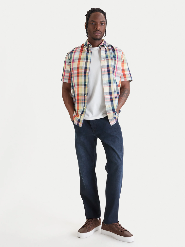 Load image into Gallery viewer, Tommy Hilfiger Mens Linen Plaid Short Sleeve Shirt - Brilliant Orange Check
