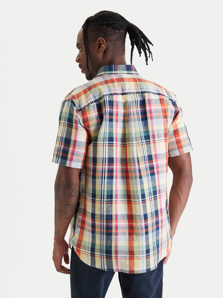 Load image into Gallery viewer, Tommy Hilfiger Mens Linen Plaid Short Sleeve Shirt - Brilliant Orange Check
