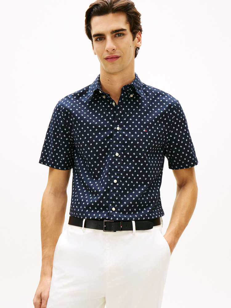 Load image into Gallery viewer, Tommy Hilfiger Mens Flex Poplin Printed Short Sleeve Shirt
