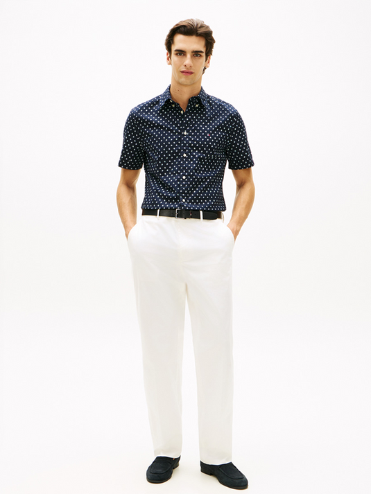 Tommy Hilfiger Mens Flex Poplin Printed Short Sleeve Shirt