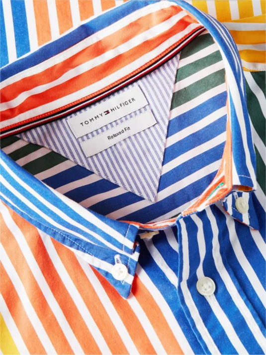 Tommy Hilfiger Mens Relaxed Fit Multicolour Stripe Poplin Shirt