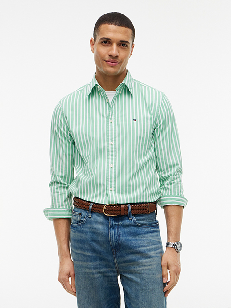 Load image into Gallery viewer, Tommy Hilfiger Mens Regular Fit Flex Stripe Poplin Shirt
