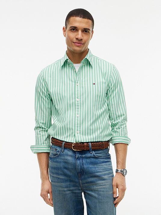 Tommy Hilfiger Mens Regular Fit Flex Stripe Poplin Shirt