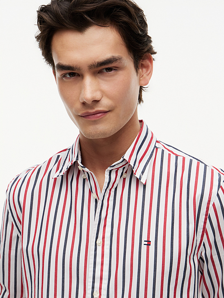 Load image into Gallery viewer, Tommy Hilfiger Mens Regular Fit Flex Stripe Poplin Shirt
