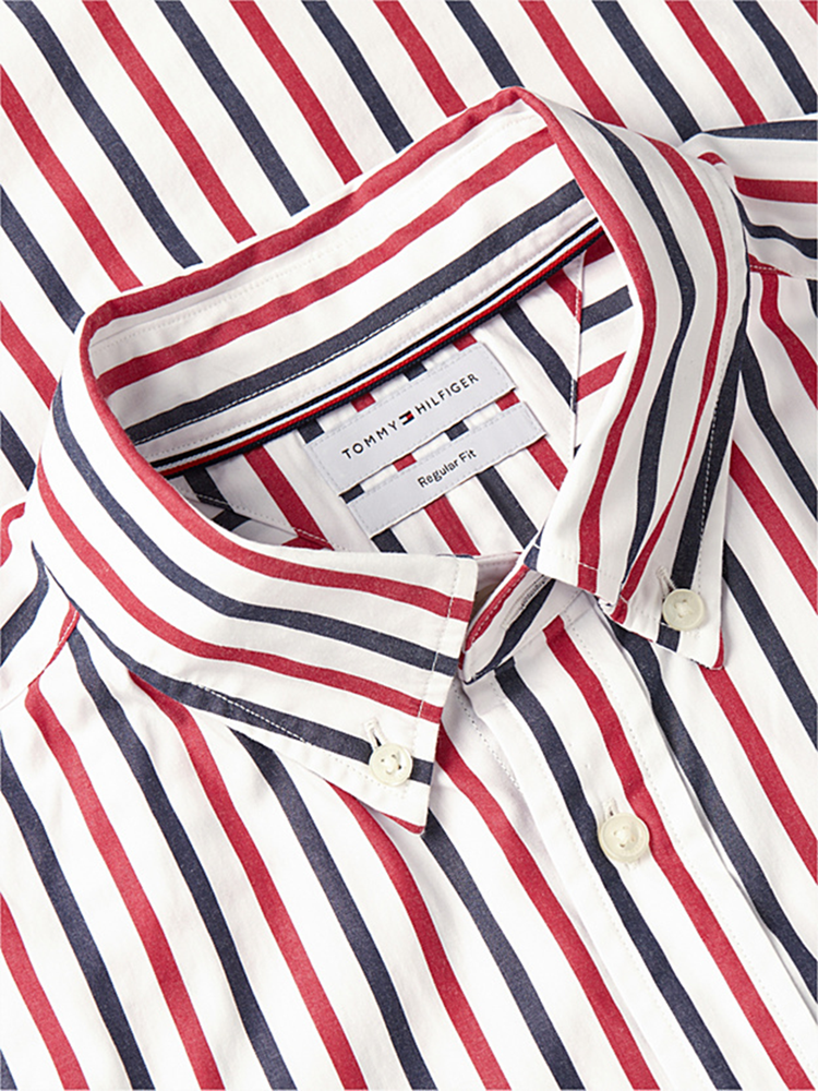 Load image into Gallery viewer, Tommy Hilfiger Mens Regular Fit Flex Stripe Poplin Shirt
