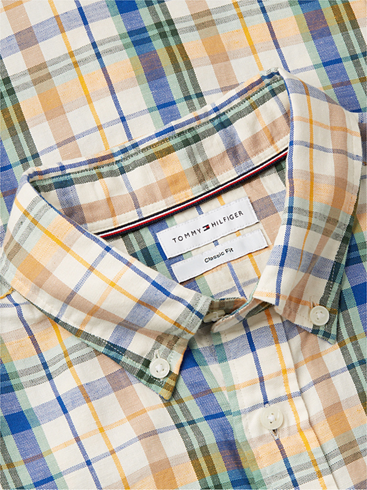 Load image into Gallery viewer, Tommy Hilfiger Mens Classic Fit Check Linen Blend Short Sleeve Shirt
