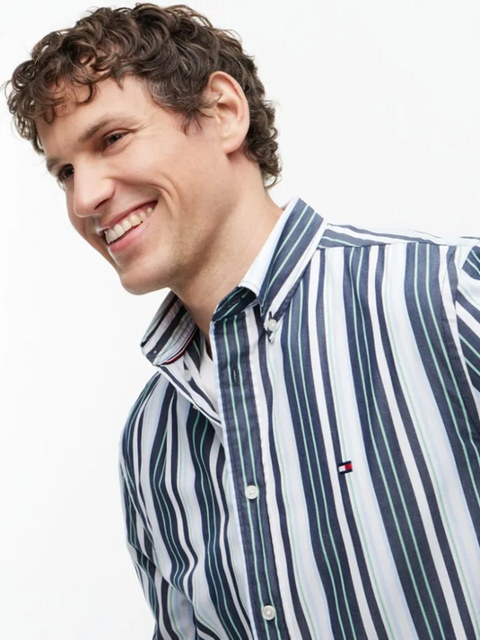 Tommy Hilfiger Mens Regular Fit Multicolour Stripe Poplin Shirt