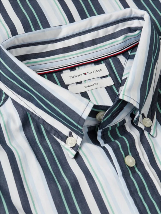 Tommy Hilfiger Mens Regular Fit Multicolour Stripe Poplin Shirt