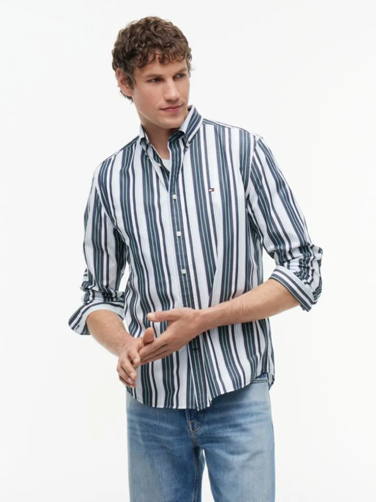 Load image into Gallery viewer, Tommy Hilfiger Mens Regular Fit Multicolour Stripe Poplin Shirt
