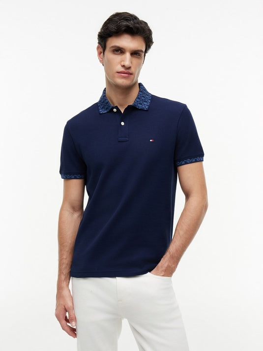 Tommy Hilfiger Mens Regular Fit Jacquard Collar Structured Polo Shirt