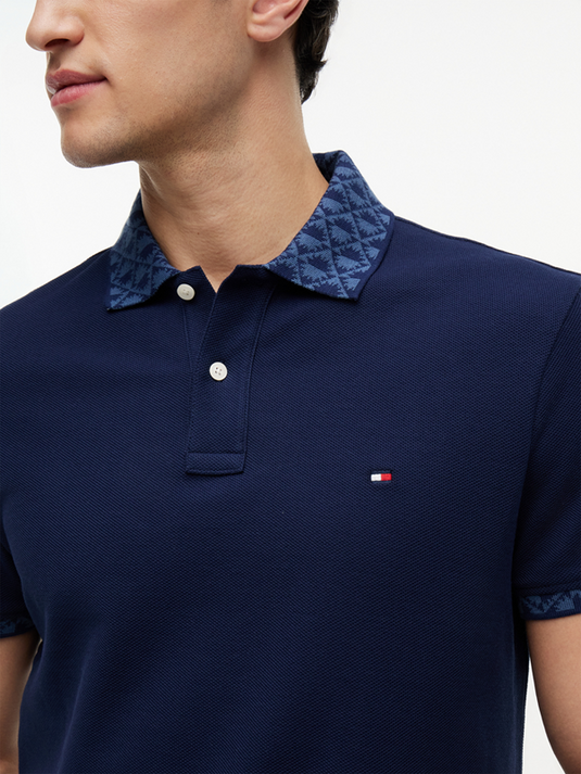 Tommy Hilfiger Mens Regular Fit Jacquard Collar Structured Polo Shirt