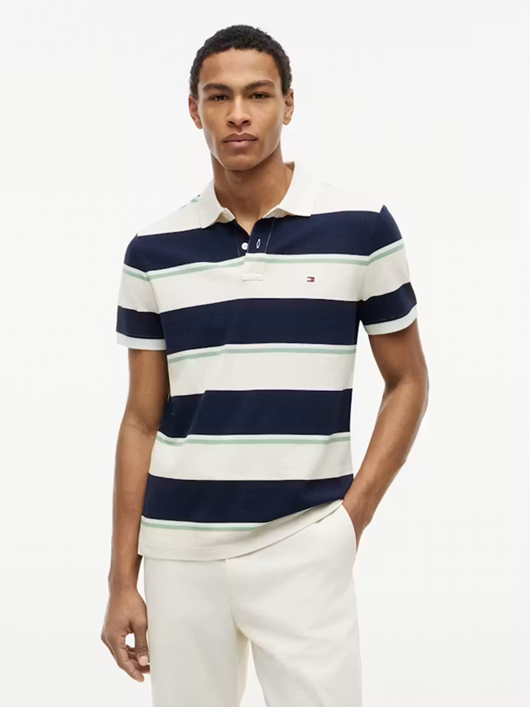 Load image into Gallery viewer, Tommy Hilfiger Mens Regular Fit Stripe Pique Polo Shirt
