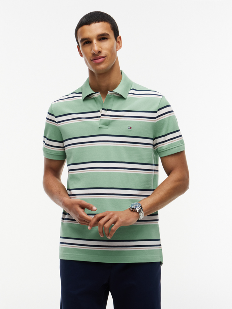 Load image into Gallery viewer, Tommy Hilfiger Mens Regular Fit Stripe Pique Polo Shirt
