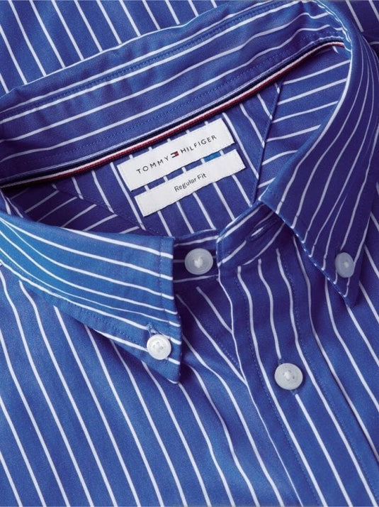 Tommy Hilfiger Mens Flex Hairline Poplin Stripe RF Shirt - Blue/White