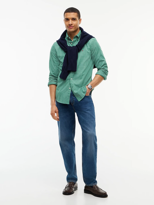 Tommy Hilfiger Mens Hairline Poplin Shirt - Alaskan Green Stripe