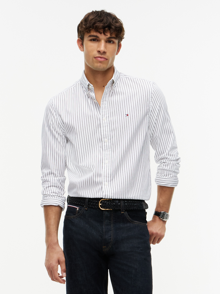 Load image into Gallery viewer, Tommy Hilfiger Mens Hairline Poplin Shirt - White Stripe
