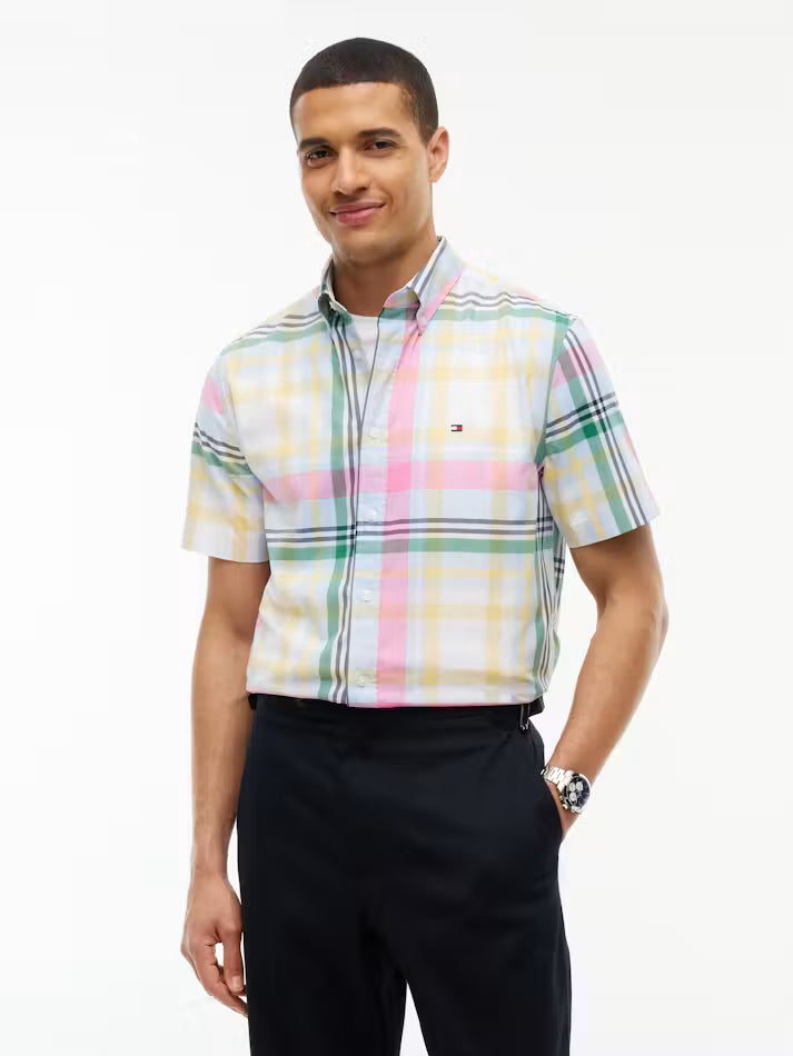 Load image into Gallery viewer, Tommy Hilfiger Mens Poplin Plaid Short Sleeve Shirt
