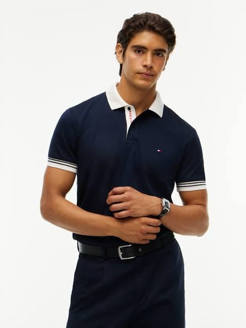 Tommy Hilfiger Mens Regular Fit Interlock Contrast Polo Shirt - Navy Blue