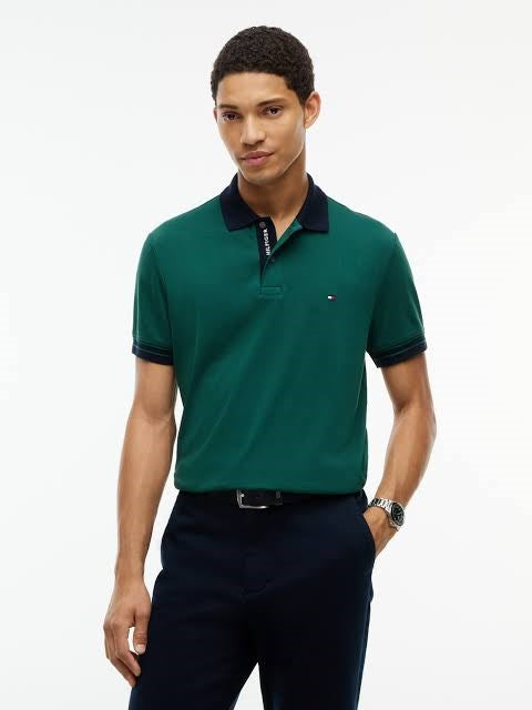 Load image into Gallery viewer, Tommy Hilfiger Mens Regular Fit Interlock Contrast Polo Shirt - Ornamental Green
