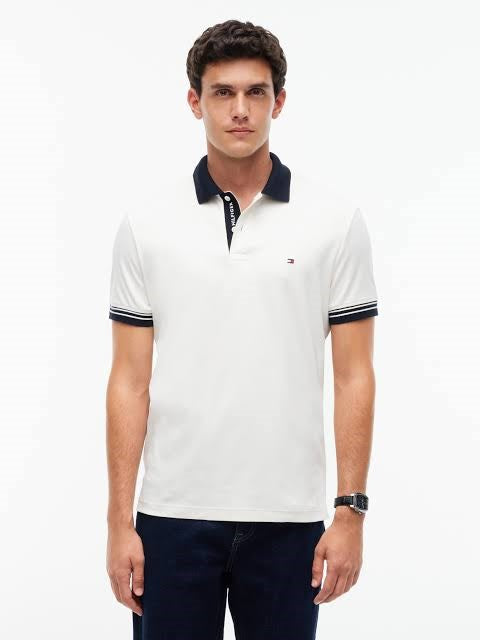 Load image into Gallery viewer, Tommy Hilfiger Mens Regular Fit Interlock Contrast Polo Shirt - Ivory Petal
