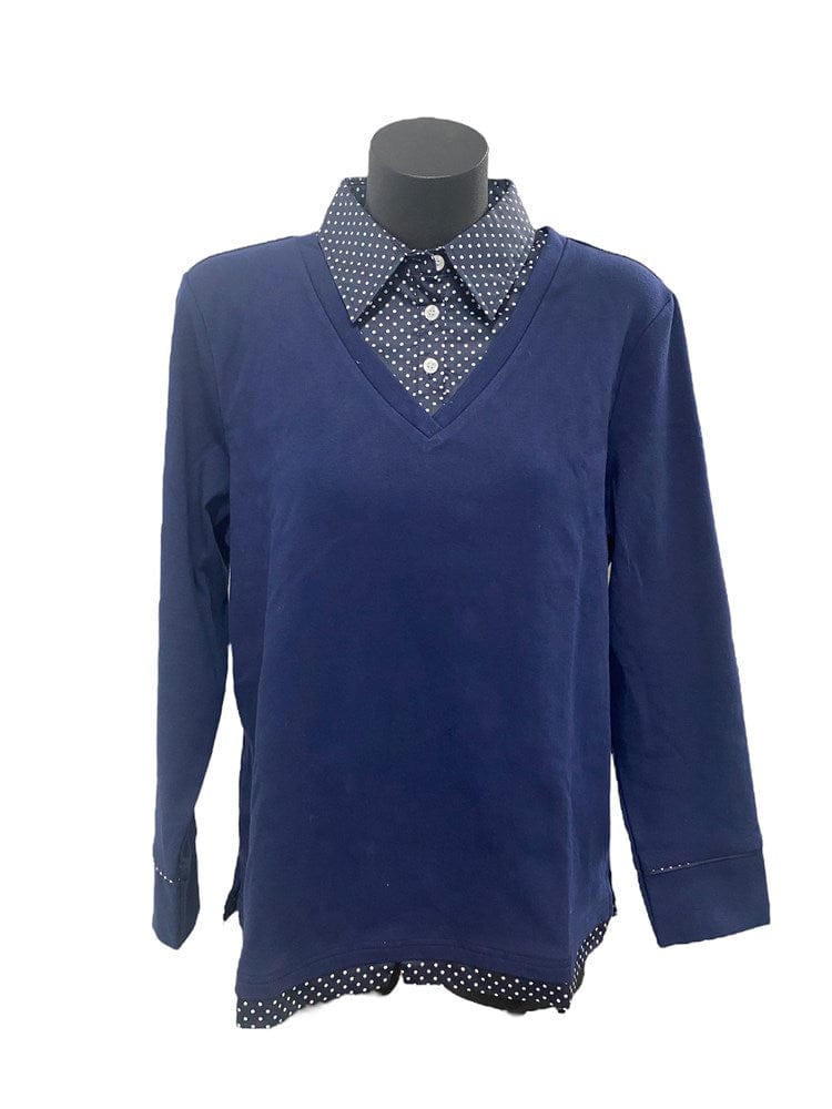 Load image into Gallery viewer, Murals Womens Collard Fleece V-Neck Jumper - Navy Polka Dot
