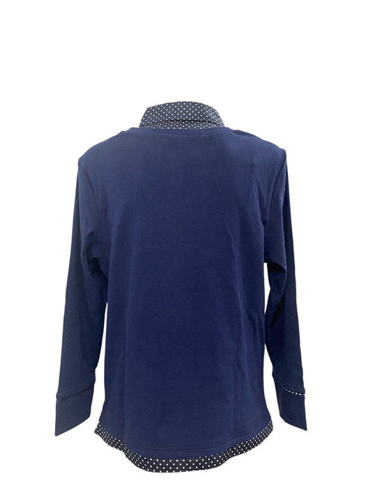 Murals Womens Collard Fleece V-Neck Jumper - Navy Polka Dot
