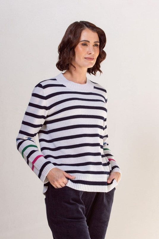 See Saw Womens 100% Merino Wool (Cashfeel) Stripe Sweater - Multi