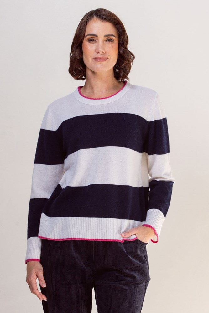 Load image into Gallery viewer, See Saw Womens 100% Merino Wool (Cashfeel) Wide Stripe Sweater - Navy/White
