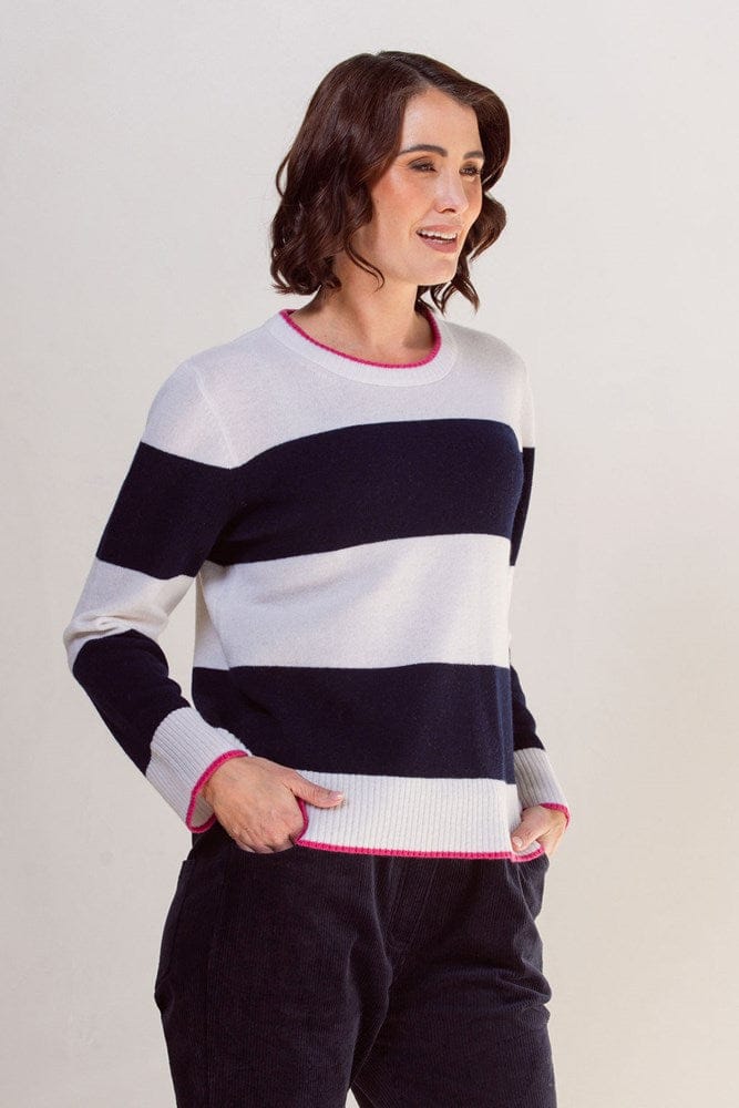 Load image into Gallery viewer, See Saw Womens 100% Merino Wool (Cashfeel) Wide Stripe Sweater - Navy/White
