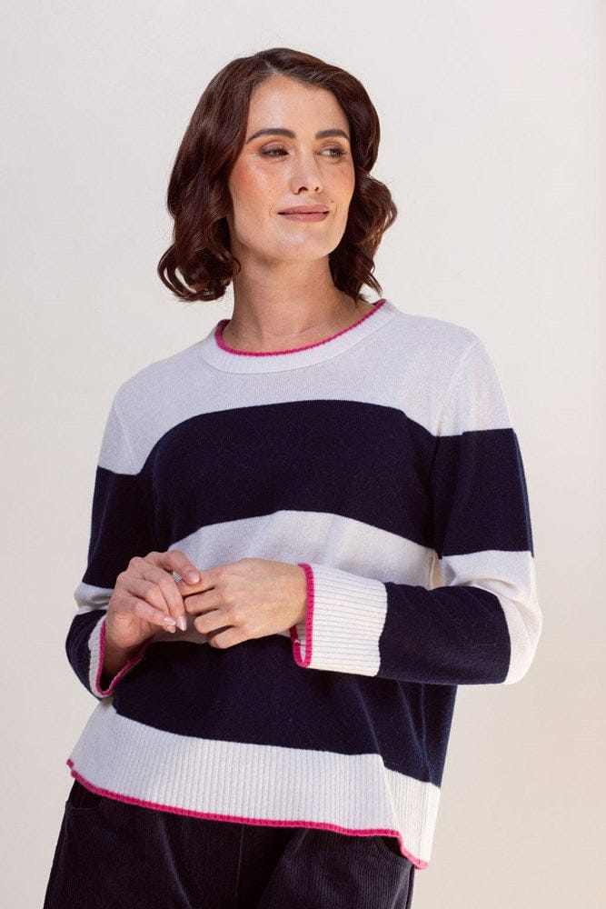 Load image into Gallery viewer, See Saw Womens 100% Merino Wool (Cashfeel) Wide Stripe Sweater - Navy/White
