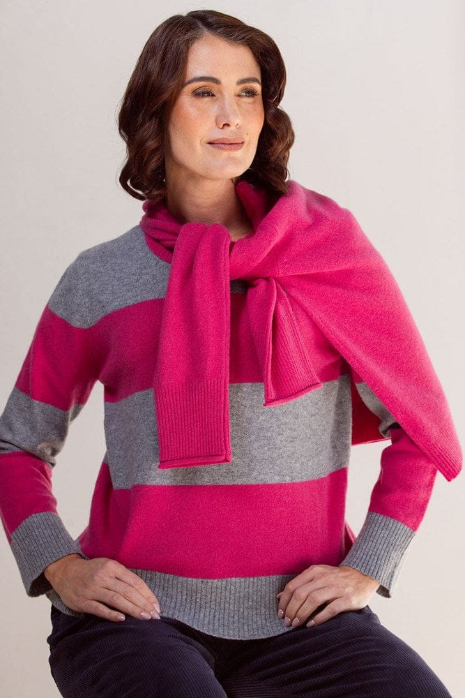 Load image into Gallery viewer, See Saw Womens 100% Merino Wool (Cashfeel) Wide Stripe Sweater - Pink/Grey
