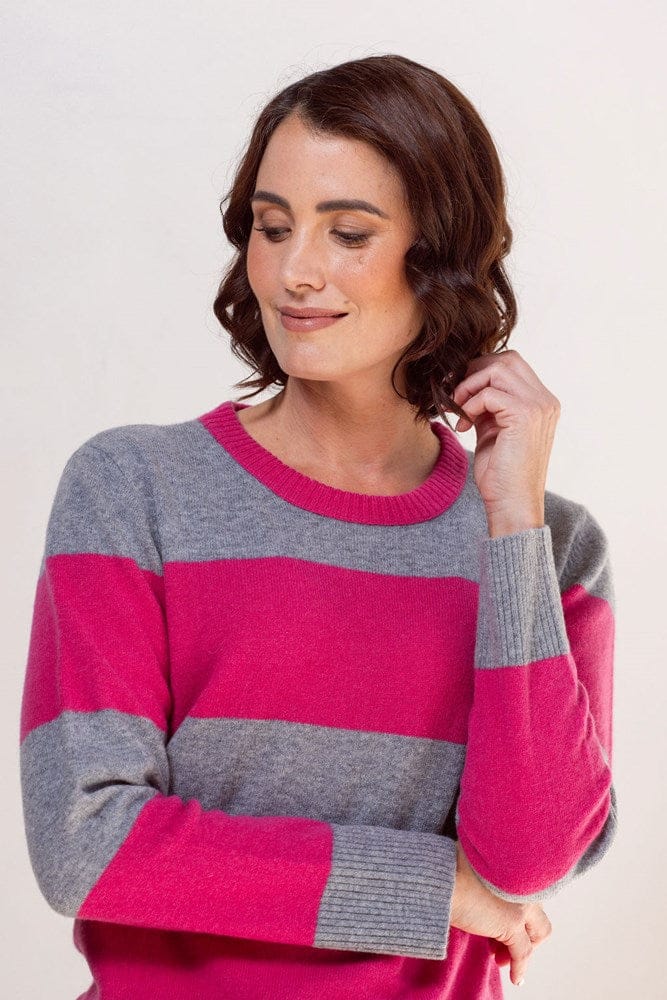 Load image into Gallery viewer, See Saw Womens 100% Merino Wool (Cashfeel) Wide Stripe Sweater - Pink/Grey
