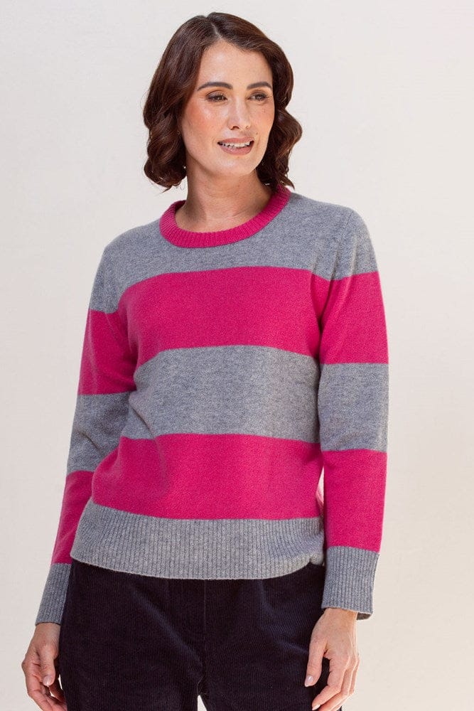 Load image into Gallery viewer, See Saw Womens 100% Merino Wool (Cashfeel) Wide Stripe Sweater - Pink/Grey
