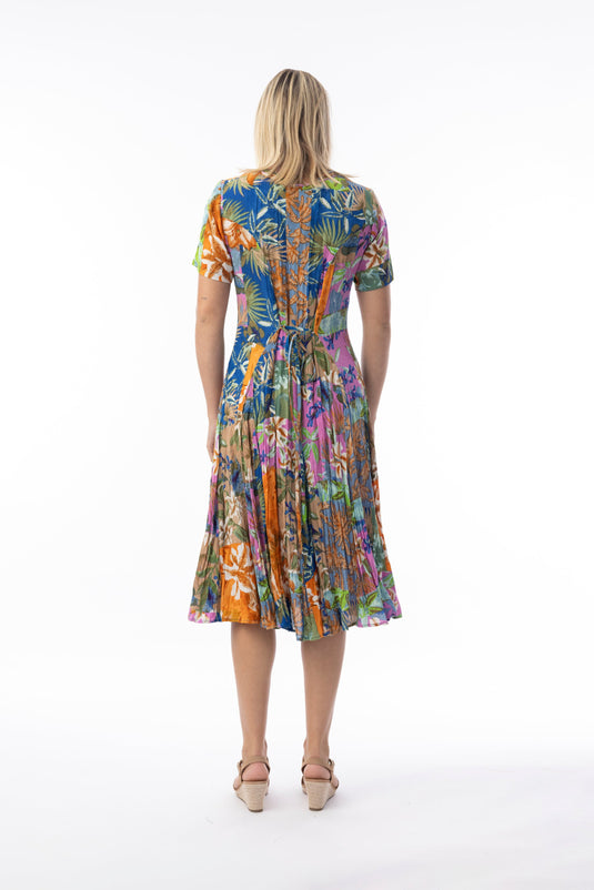 Orientique Womens Miramar Dress Godet Short Sleeve