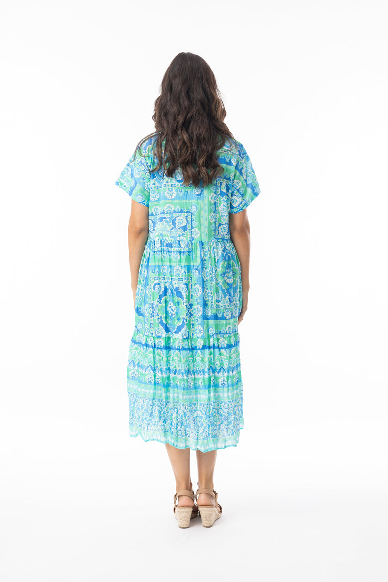 Load image into Gallery viewer, Orientique Womens Montevideo Aqua Dress Collar Layers Short Sleeve
