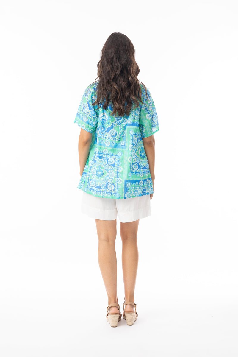 Load image into Gallery viewer, Orientique Womens Montevideo Aqua Top Short Sleeve
