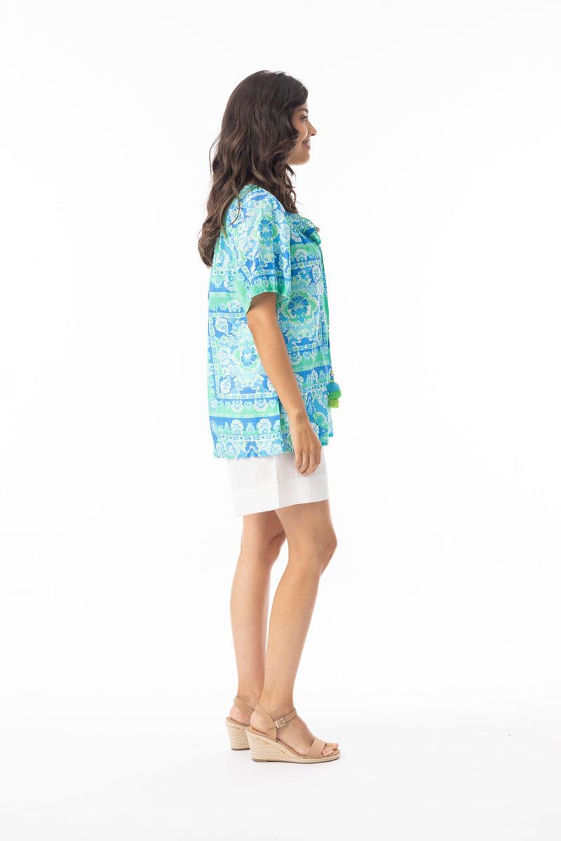 Load image into Gallery viewer, Orientique Womens Montevideo Aqua Top Short Sleeve
