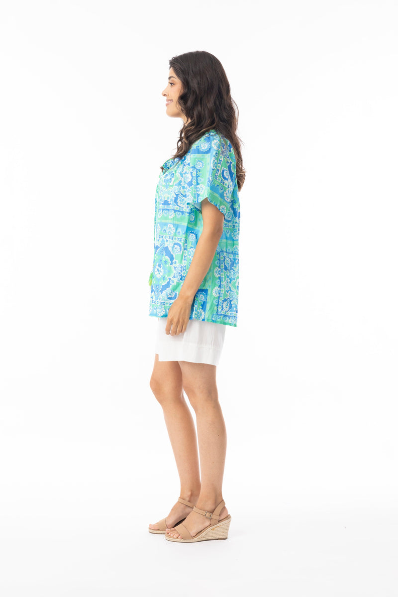Load image into Gallery viewer, Orientique Womens Montevideo Aqua Top Short Sleeve
