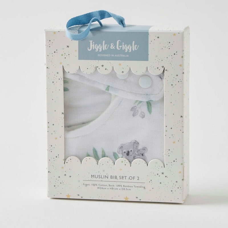 Load image into Gallery viewer, Pilbeam Jiggle &amp; Giggle Koala Cuddles Muslin Bib Set of 2
