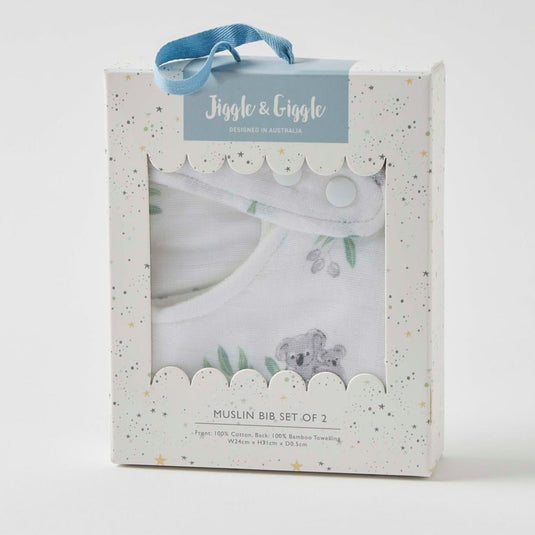 Pilbeam Jiggle & Giggle Koala Cuddles Muslin Bib Set of 2