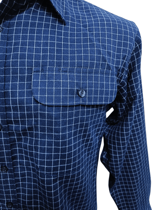 Bisley Mens Long Sleeve Brushed Cotton Shirt - Navy Check