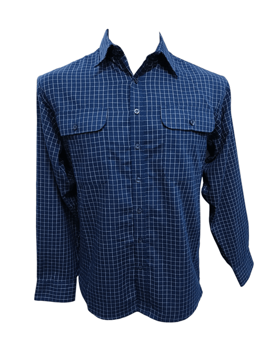 Bisley Mens Long Sleeve Brushed Cotton Shirt - Navy Check