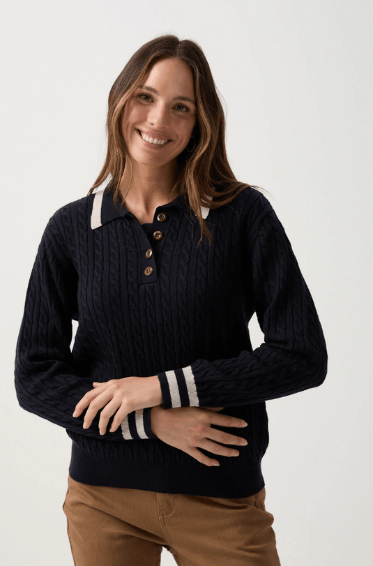 Goondiwindi Cotton Womens Merino Cotton Cable Knit Polo