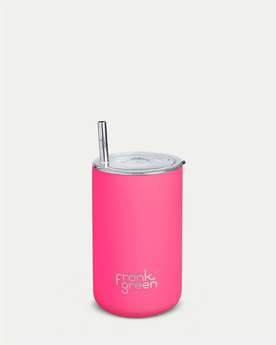 Frank Green Ceramic Reusable Iced Coffee Cup WITH Straw - Neon Pink