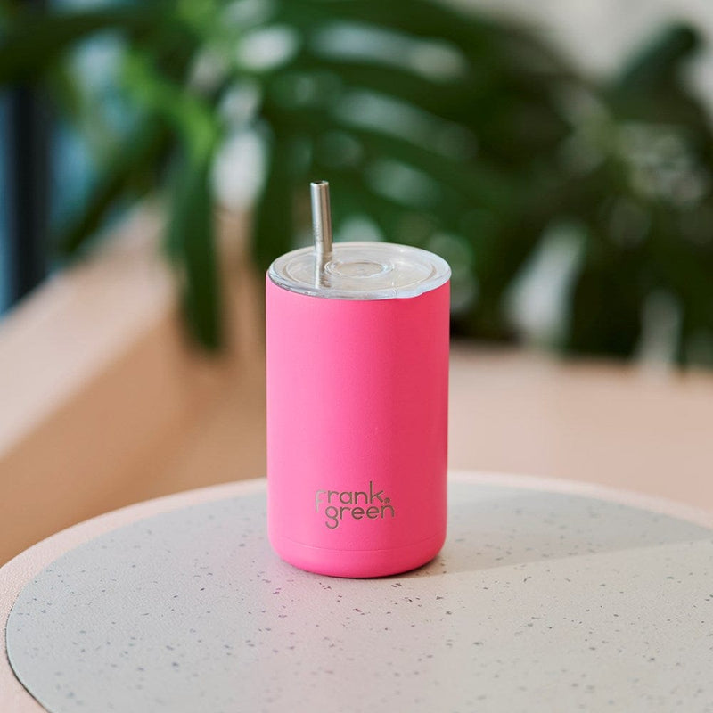 Load image into Gallery viewer, Frank Green Ceramic Reusable Iced Coffee Cup WITH Straw - Neon Pink
