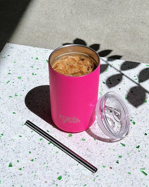 Load image into Gallery viewer, Frank Green Ceramic Reusable Iced Coffee Cup WITH Straw - Neon Pink
