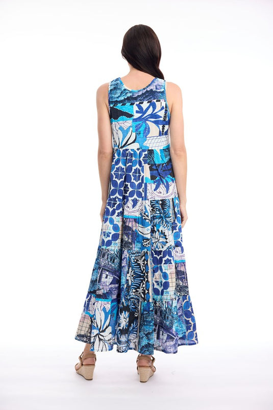 Orientique Womens Nimes Dress Sleeveless Maxi Dress