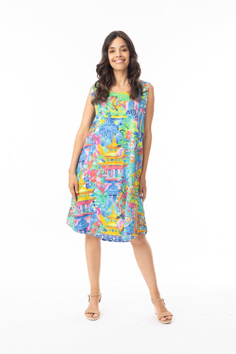 Orientique Womens Okayama Dress Shift Side Panel Sleeveless Reversible