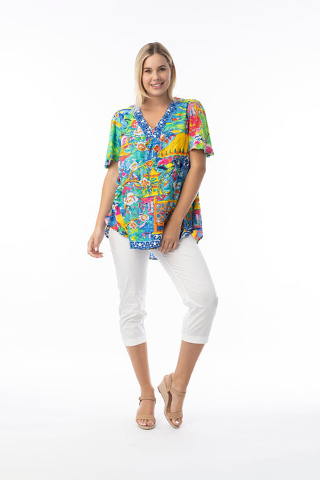 Orientique Womens Okayama Top V Flair Sleeve